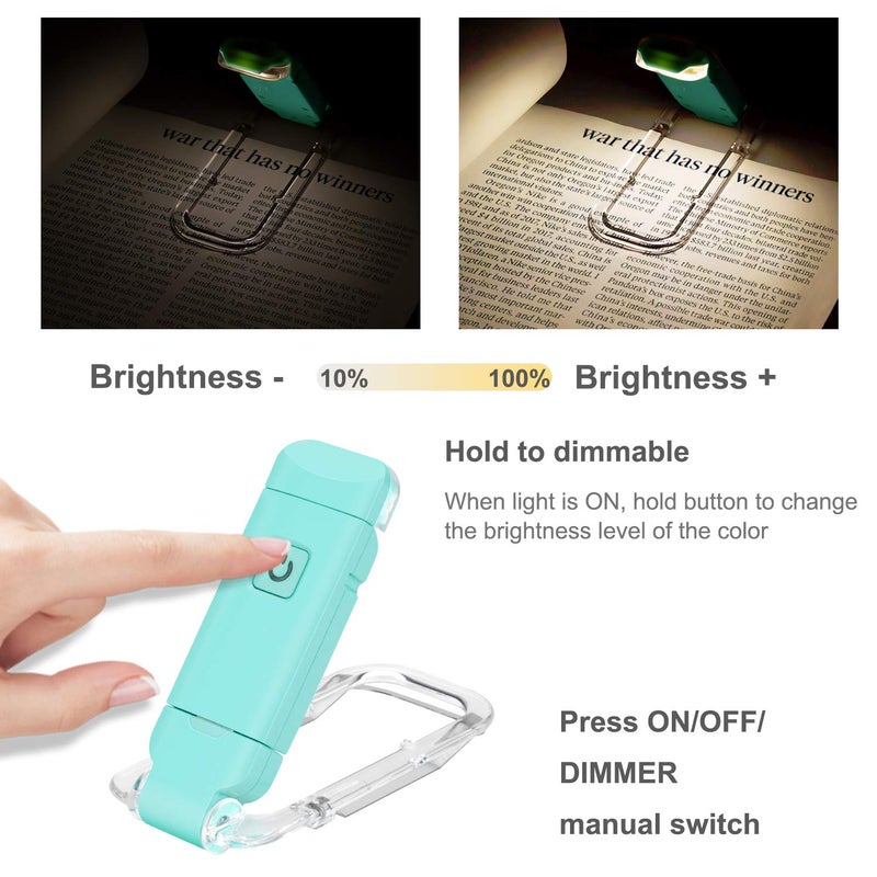 HONWELL Rechargeable Clip On LED Book Light, 3 Brightness Levels Dimmable Bookmark Light for Eye-Protection, Portable Reading Lamp for Bookworms, Travel (Blue) - Image 1
